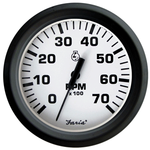 FARIA EURO WHITE 4" TACHOMETER 7000 RPM (GAS) (OUTBOARDS)