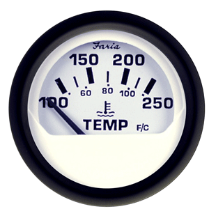FARIA EURO WHITE 2" WATER TEMPERATURE GAUGE (100-250-DEGF)
