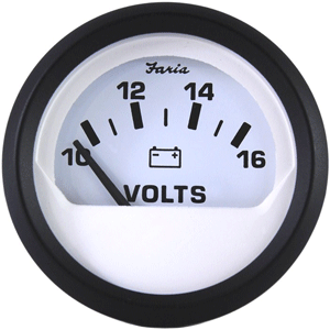 FARIA EURO WHITE 2" VOLTMETER (10-16 VDC)