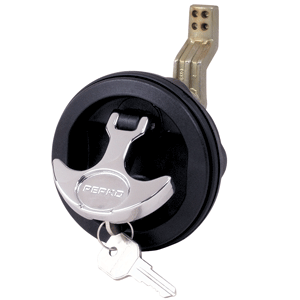 PERKO SURFACE MOUNT & LATCH, BLACK BODY, CHROME HANDLE, OFFSET CAM BAR, 3/4", 2-3/8"