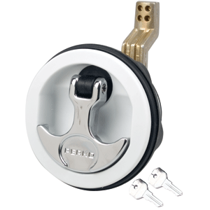 PERKO SURFACE MOUNT & LATCH, WHITE BODY, CHROME HANDLE, OFFSET CAM BAR, 3/4", 2-3/8"