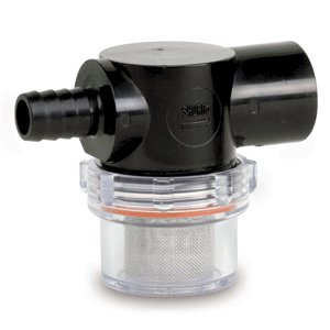 SHURFLO BY PENTAIR TWIST-ON WATER STRAINER, 1/2" BARB INLET, CLEAR BOWL