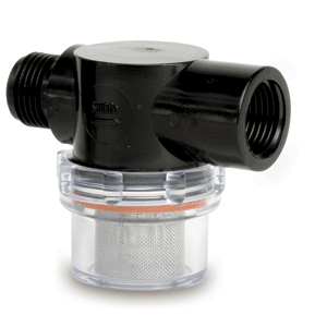 SHURFLO BY PENTAIR TWIST-ON WATER STRAINER, 1/2" PIPE INLET, CLEAR BOWL