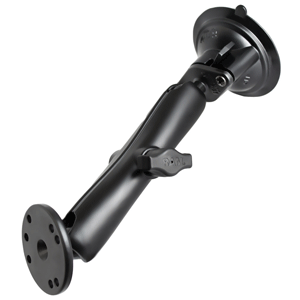 RAM MOUNT TWIST LOCK SUCTION CUP MOUNT W/LONG DOUBLE SOCKET ARM & 2.5" ROUND BASE, AMPS HOLE PATTERN (9" LENGTH)