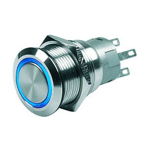 BEP PUSH BUTTON SWITCH, 24V LATCHING ON/OFF, BLUE LED