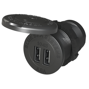 BLUE SEA 1045 12/24V DUAL USB CHARGER, 1-1/8" SOCKET MOUNT