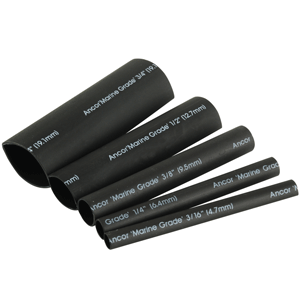 ANCOR ADHESIVE LINED HEAT SHRINK TUBING KIT, 8-PACK, 3", 20 TO 2/0 AWG, BLACK