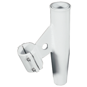 LEE'S CLAMP-ON ROD HOLDER, WHITE ALUMINUM, VERTICAL MOUNT, FITS 2.375" O.D PIPE