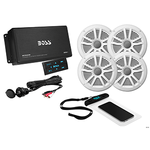 BOSS AUDIO ASK904B.64 4 CHANNEL AMPLIFIER & 2 PAIRS OF 6.5" SPEAKER KIT, WHITE