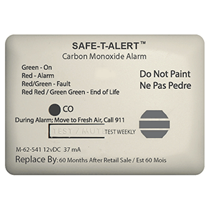 SAFE-T-ALERT 62 SERIES CARBON MONOXIDE ALARM, 12V, 62-541-MARINE SURFACE MOUNT, WHITE