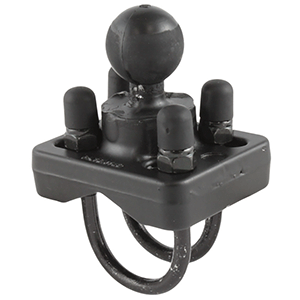 RAM MOUNT DOUBLE U-BOLT BASE W/1" BALL F/RAILS FROM 0.75" TO 1.25" DIAMETER