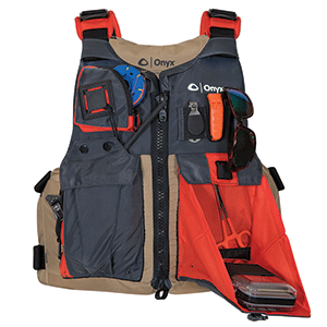 ONYX KAYAK FISHING VEST, ADULT OVERSIZED, TAN/GREY