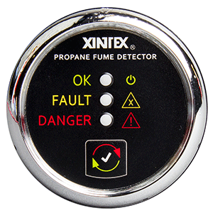 FIREBOY-XINTEX PROPANE FUME DETECTOR W/PLASTIC SENSOR, NO SOLENOID VALVE, CHROME BEZEL DISPLA