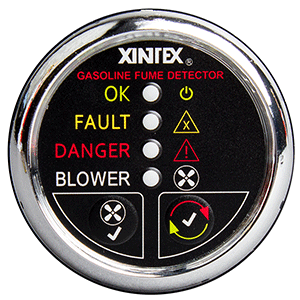 FIREBOY-XINTEX GASOLINE FUME DETECTOR W/BLOWER CONTROL, CHROME BEZEL, 12V
