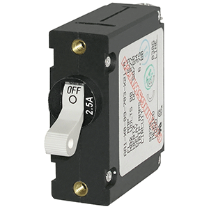 BLUE SEA 7197 A-SERIES WHITE TOGGLE CIRCUIT BREAKER, SINGLE POLE 2.5A