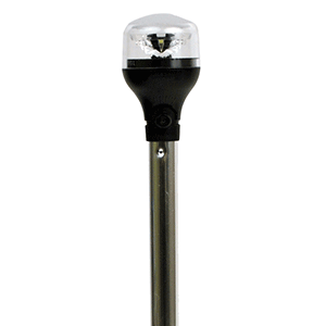ATTWOOD LIGHTARMOR ALL-AROUND LIGHT, 12" ALUMINUM POLE, BLACK VERTICAL COMPOSITE BASE W/ADAPTER