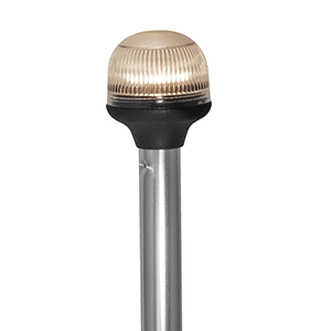 ATTWOOD ALL-AROUND FOLD-DOWN INCANDESCENT ANTI-GLARE LENS LIGHT, 20" ALUMINUM POLE, 12V, HORIZONTAL COMPOSITE BASE