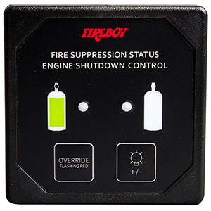 FIREBOY-XINTEX DELUXE HELM DISPLAY W/MEMBRANE SWITCH, REMOTE HORN & LEDS F/ENGINE SHUTDOWN SYSTEM, BLACK BEZEL DISPLAY