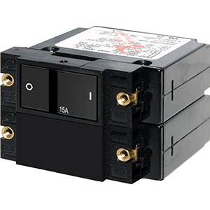 BLUE SEA 7411 A-SERIES FLAT ROCKER CIRCUIT BREAKER, DOUBLE POLE, 15A