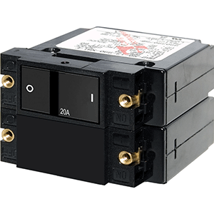 BLUE SEA 7413 A-SERIES FLAT ROCKER CIRCUIT BREAKER, DOUBLE POLE, 20A