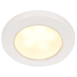 HELLA MARINE EUROLED 75 3" ROUND SCREW MOUNT DOWN LIGHT, WARM WHITE LED, WHITE PLASTIC RIM, 12V