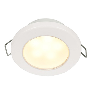 HELLA MARINE EUROLED 75 3" ROUND SPRING MOUNT DOWN LIGHT, WARM WHITE LED, WHITE PLASTIC RIM, 12V