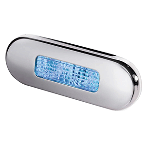 HELLA MARINE SURFACE MOUNT OBLONG LED COURTESY LAMP, BLUE LED, STAINLESS STEEL BEZEL