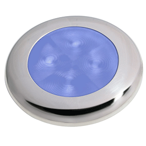 HELLA MARINE SLIM LINE LED 'ENHANCED BRIGHTNESS' ROUND COURTESY LAMP, BLUE LED, STAINLESS STEEL BEZEL, 12V