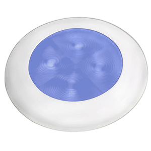 HELLA MARINE SLIM LINE LED 'ENHANCED BRIGHTNESS' ROUND COURTESY LAMP, BLUE LED, WHITE PLASTIC BEZEL, 12V