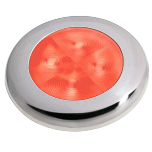 HELLA MARINE SLIM LINE LED 'ENHANCED BRIGHTNESS' ROUND COURTESY LAMP, RED LED, STAINLESS STEEL BEZEL, 12V