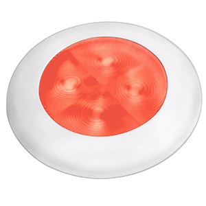 HELLA MARINE SLIM LINE LED 'ENHANCED BRIGHTNESS' ROUND COURTESY LAMP, RED LED, WHITE PLASTIC BEZEL, 12V