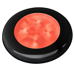HELLA MARINE SLIM LINE LED 'ENHANCED BRIGHTNESS' ROUND COURTESY LAMP, RED LED, BLACK PLASTIC BEZEL, 12V