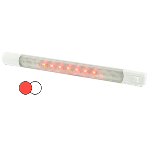 HELLA MARINE SURFACE STRIP LIGHT W/SWITCH, WHITE/RED LEDS, 12V