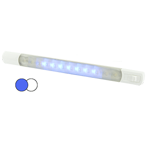HELLA MARINE SURFACE STRIP LIGHT W/SWITCH, WHITE/BLUE LEDS, 12V