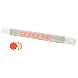 HELLA MARINE SURFACE STRIP LIGHT W/SWITCH, WARM WHITE/RED LEDS, 12V