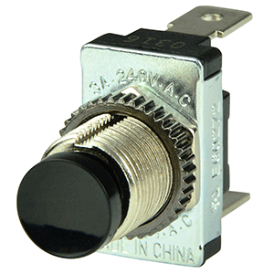 BEP BLACK SPST MOMENTARY CONTACT SWITCH, OFF/(ON)