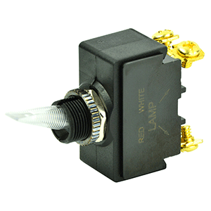 BEP SPST LIGHTED TOGGLE SWITCH, RED LED, 12V, #6-32 TERMINAL, ON/OFF