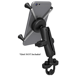 RAM MOUNT HANDLEBAR RAIL MOUNT W/ZINC COATED U-BOLT BASE & UNIVERSAL X-GRIP LARGE PHONE/PHABLET CRADLE