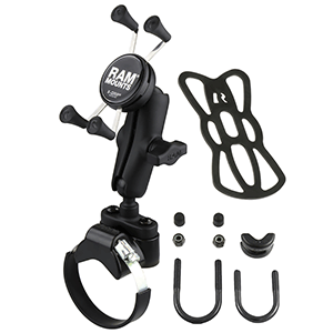 RAM MOUNT STRAP CLAMP, ROLL BAR MOUNT W/UNIVERSAL X-GRIP CELL/IPHONE CRADLE