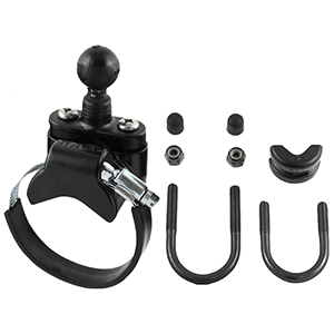 RAM MOUNT RAIL BASE W/ZINC COATED U-BOLT, ATV/UTV STRAP & 1" BALL f/RAILS TO 3.15" IN DIAMETER