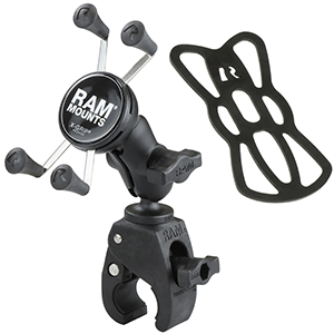 RAM MOUNT SMALL TOUGH-CLAW BASE W/SHORT DOUBLE SOCKET ARM AND UNIVERSAL X-GRIP CELL/IPHONE CRADLE