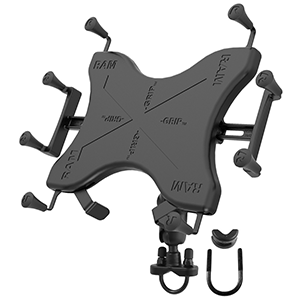 RAM MOUNT HANDLEBAR RAIL MOUNT W/ZINC COATED U-BOLT BASE & UNIVERSAL X-GRIP CRADLE f/10" LARGE TABLETS
