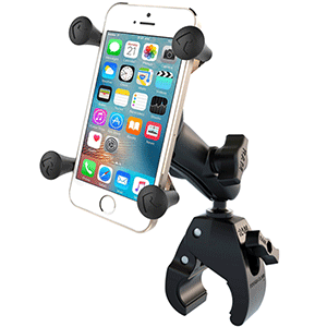 RAM MOUNT SMALL TOUGH-CLAW BASE W/DOUBLE SOCKET ARM & UNIVERSAL X-GRIP CELL/IPHONE CRADLE