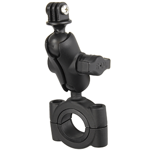 RAM MOUNT RAM TORQUE 1 1/8", 1 1/2" DIAMETER HANDLEBAR/RAIL BASE WITH B SIZE 1" BALL, SHORT ARM AND GOPRO/ACTION CAMERA MOUNT