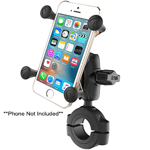 RAM MOUNT RAM TORQUE 1 1/8", 1 1/2" DIAMETER HANDLEBAR/RAIL BASE WITH B SIZE 1" BALL, SHORT ARM AND X-GRIP f/PHONES