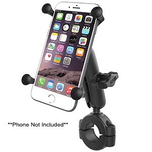RAM MOUNT RAM TORQUE 1 1/8", 1 1/2" DIAMETER HANDLEBAR/RAIL BASE WITH 1" BALL, MEDIUM ARM AND X-GRIP f/LARGER PHONES
