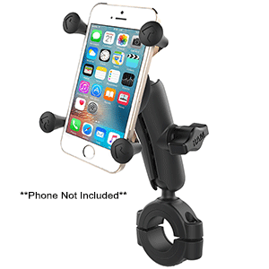 RAM MOUNT RAM TORQUE 1 1/8", 1 1/2" DIAMETER HANDLEBAR/RAIL BAE WITH 1" BALL, MEDIUM ARM AND X-GRIP f/LARGER PHONES