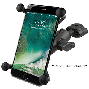 RAM MOUNT RAM TORQUE 3/8", 5/8" DIAMETER MINI RAIL BASE WITH 1" BALL, SHORT ARM AND X-GRIP f/LARGER PHONES