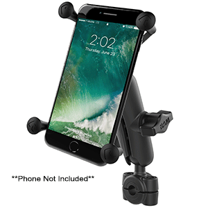 RAM MOUNT RAM TORQUE 3/8", 5/8" DIAMETER MINI RAIL BASE WITH 1" BALL, MEDIUM ARM AND X-GRIP f/LARGER PHONES