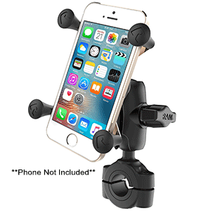 RAM MOUNT RAM TORQUE 3/4", 1" DIAMETER HANDLEBAR/RAIL BASE WITH 1" BALL, SHORT ARM AND X-GRIP f/PHONES